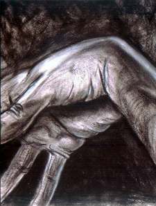 Model's hand in charcoal
